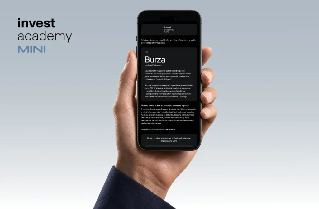 Mobil so zobrazeným pojmom Burza v Invest Academy MINI